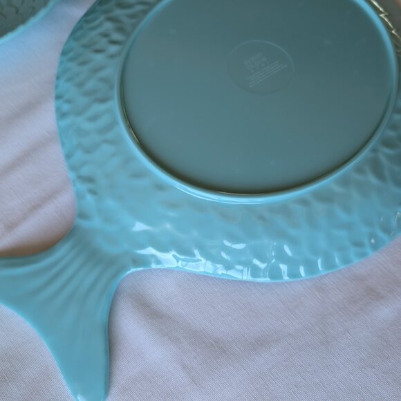 2 Sigrid Olsen Melamine Teal Mint Blue Large Fish Shaped Serving Platters Kitsch - Picture 7 of 13